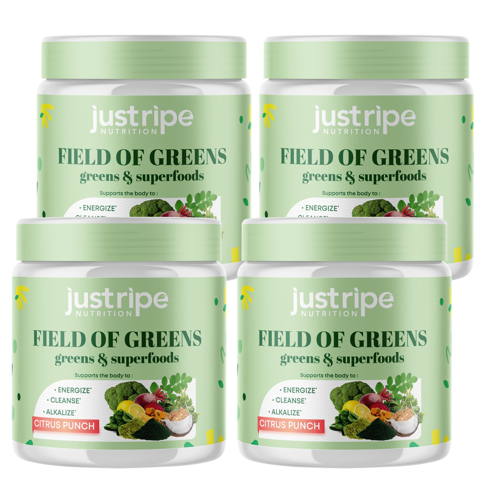 4pk Just Ripe Field of Greens, Super Greens Powder Smoothie Mix for Boost Energy